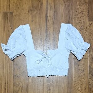 Urban Outfitters White Eyelet Puff Sleeve Crop Top